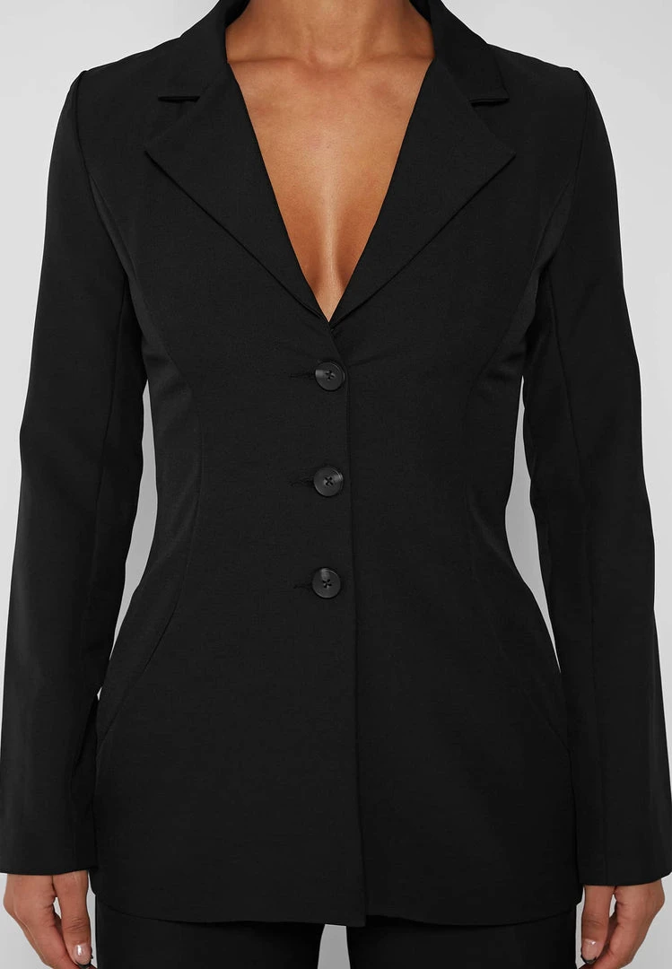 Woman Jackets Blazer With Vegan Leather Corset - Black CO-ORDS