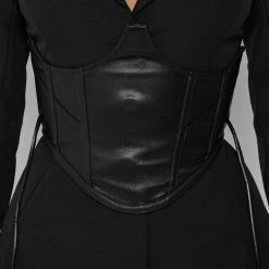 Woman Jackets Blazer With Vegan Leather Corset - Black CO-ORDS
