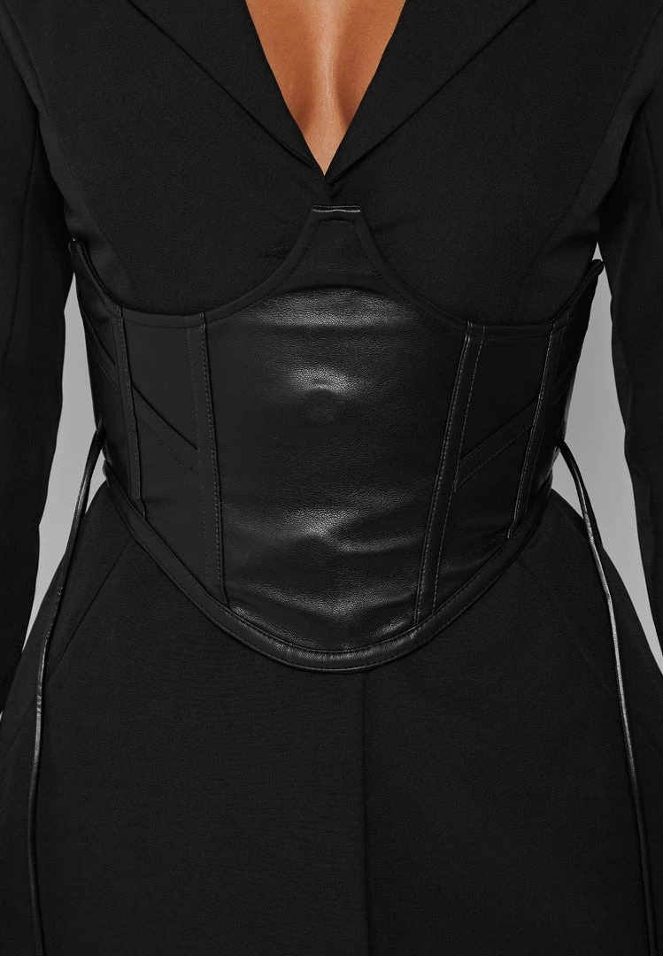 Woman Jackets Blazer With Vegan Leather Corset - Black CO-ORDS