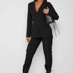 Woman Jackets Blazer With Vegan Leather Corset - Black CO-ORDS