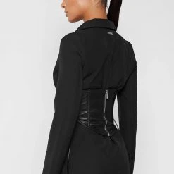 Woman Jackets Blazer With Vegan Leather Corset - Black CO-ORDS