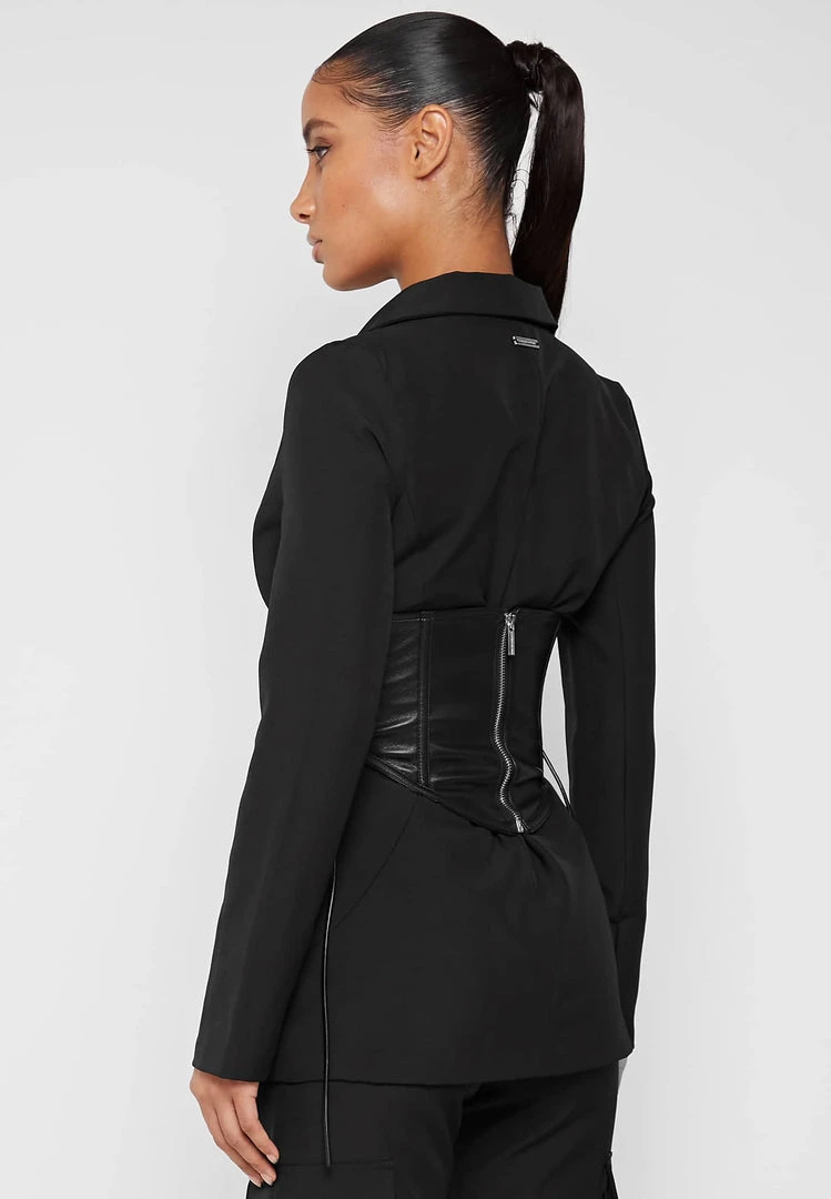 Woman Jackets Blazer With Vegan Leather Corset - Black CO-ORDS
