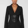 Woman Jackets Blazer With Vegan Leather Corset - Black CO-ORDS