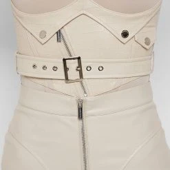 Woman Tops BODYSUITS Bodysuit With Croc Vegan Leather Corset - Beige