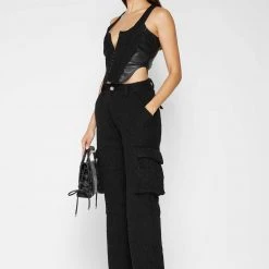 Woman Trousers CARGO PANTS & JOGGERS Boucle Cargo Pants - Black