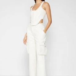 Woman Trousers CARGO PANTS & JOGGERS Boucle Cargo Pants - Cream