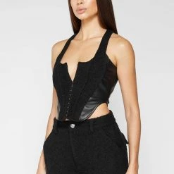 Woman Tops Boucle Corset Top - Black TOPS & T SHIRTS