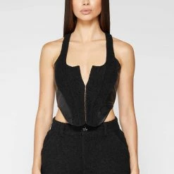 Woman Tops Boucle Corset Top - Black TOPS & T SHIRTS