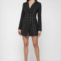 Woman Dresses Bungee Cord Blazer Dress - Black