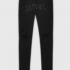 Man Denim Colossal Crystal Slogan Jeans - Black