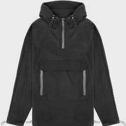 Man Tracksuit Tops Crinkled Nylon Overhead Jacket - Black