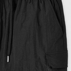 Man Tracksuit Bottoms Crinkled Nylon Cargo Pants - Black