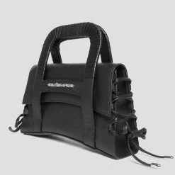 Woman Accessories Caged Vegan Leather Lace Up Bag - Black