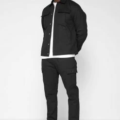 Man Jackets CO-ORDS Cotton Canvas Cargo Jacket - Black
