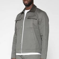 Man Jackets CO-ORDS Cotton Canvas Cargo Jacket - Olive Green