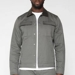 Man Jackets CO-ORDS Cotton Canvas Cargo Jacket - Olive Green