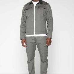 Man Jackets CO-ORDS Cotton Canvas Cargo Jacket - Olive Green