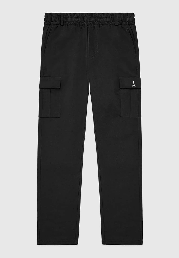 Man Casual Trousers Cotton Canvas Cargo Pants - Black