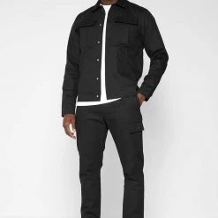 Man Casual Trousers Cotton Canvas Cargo Pants - Black