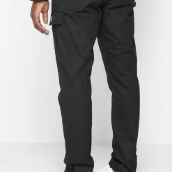 Man Casual Trousers Cotton Canvas Cargo Pants - Black