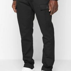 Man Casual Trousers Cotton Canvas Cargo Pants - Black