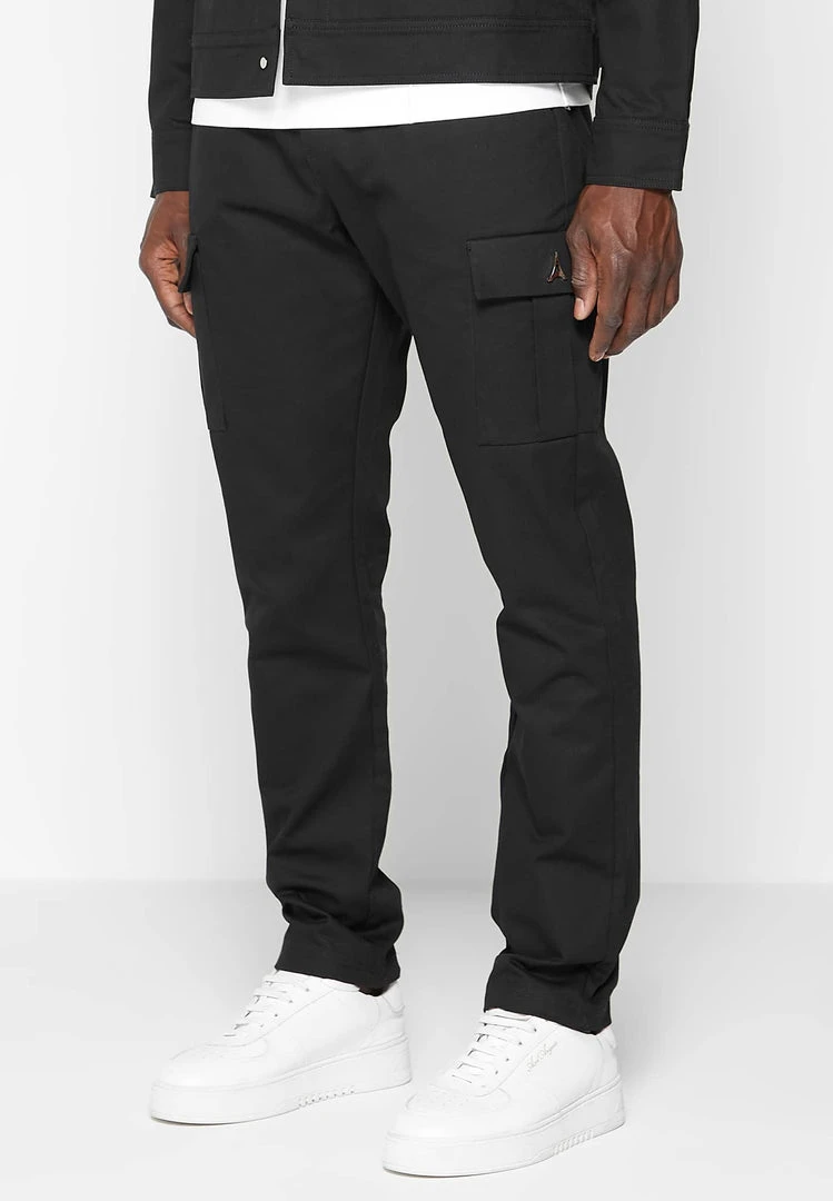 Man Casual Trousers Cotton Canvas Cargo Pants - Black