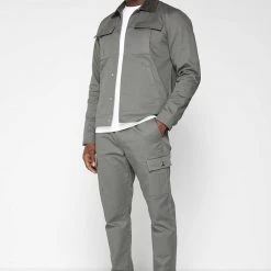 Man Casual Trousers Cotton Canvas Cargo Pants - Olive Green