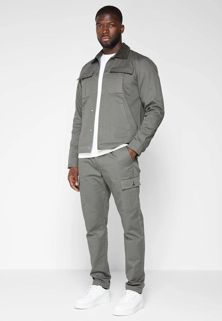 Man Casual Trousers Cotton Canvas Cargo Pants - Olive Green