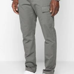 Man Casual Trousers Cotton Canvas Cargo Pants - Olive Green