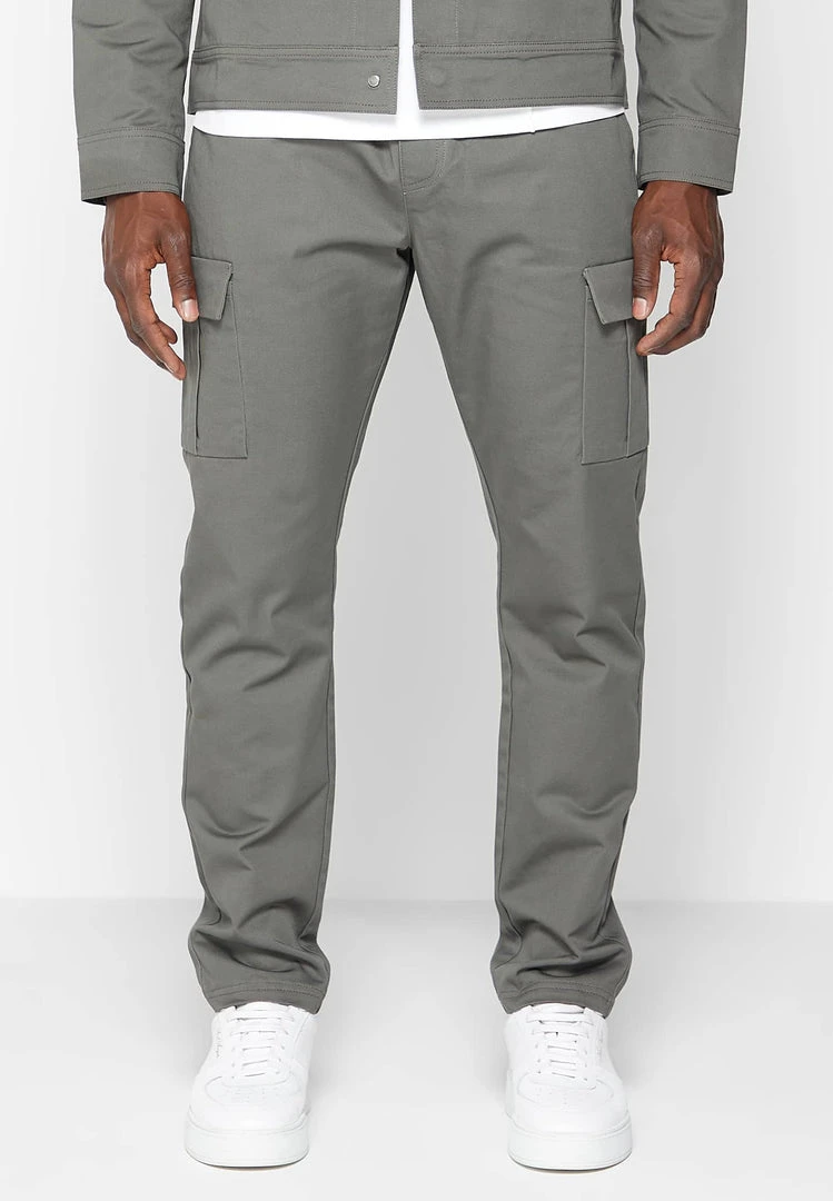 Man Casual Trousers Cotton Canvas Cargo Pants - Olive Green