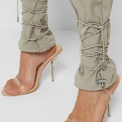 Woman Trousers Cargo Pants With Bungee Cord - Beige