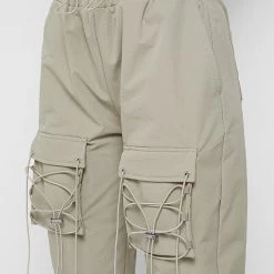 Woman Trousers Cargo Pants With Bungee Cord - Beige