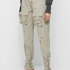 Woman Trousers Cargo Pants With Bungee Cord - Beige