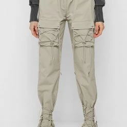 Woman Trousers Cargo Pants With Bungee Cord - Beige