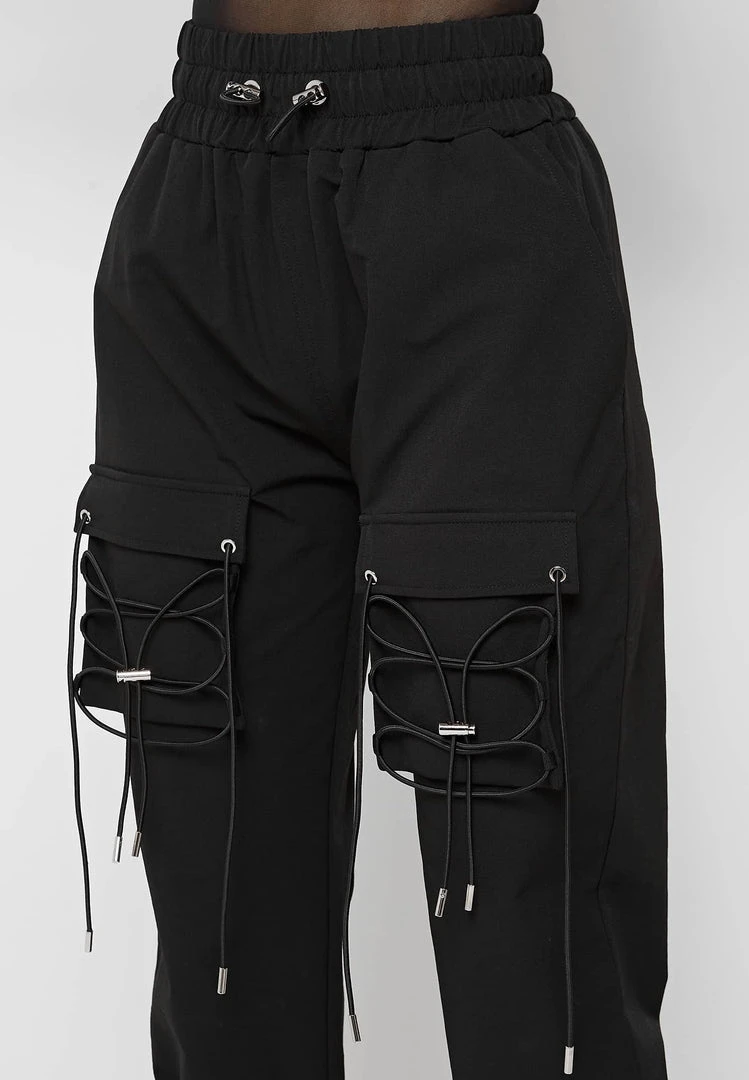 Woman Trousers CARGO PANTS & JOGGERS Cargo Pants With Bungee Cord - Black