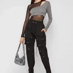 Woman Trousers CARGO PANTS & JOGGERS Cargo Pants With Bungee Cord - Black