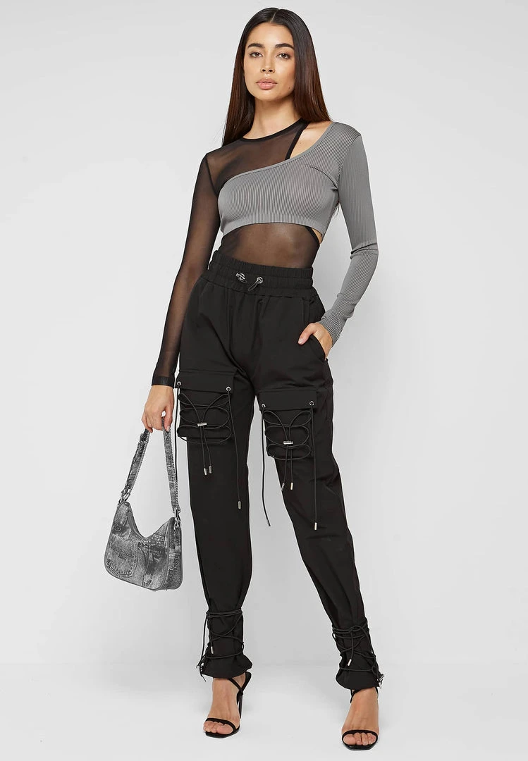 Woman Trousers CARGO PANTS & JOGGERS Cargo Pants With Bungee Cord - Black