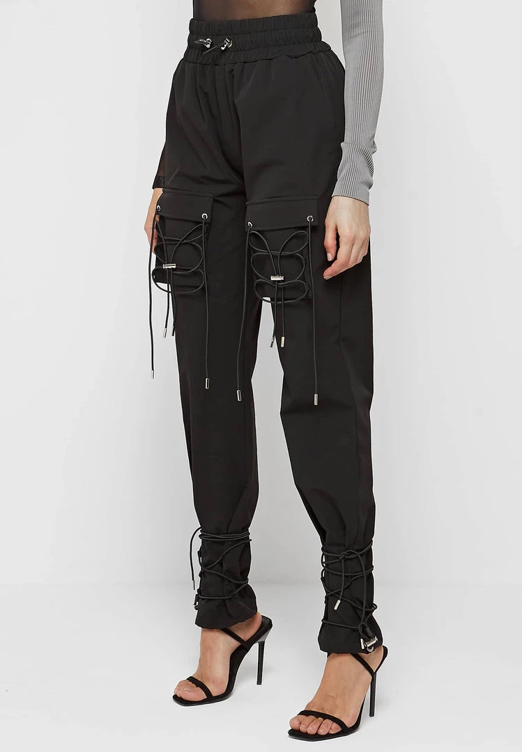 Woman Trousers CARGO PANTS & JOGGERS Cargo Pants With Bungee Cord - Black