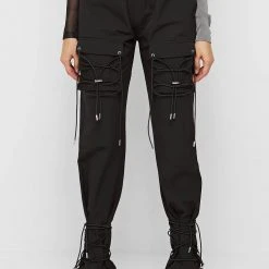 Woman Trousers CARGO PANTS & JOGGERS Cargo Pants With Bungee Cord - Black