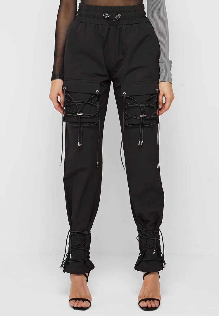 Woman Trousers CARGO PANTS & JOGGERS Cargo Pants With Bungee Cord - Black