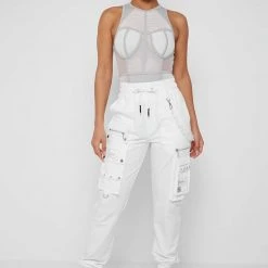 Woman Trousers CARGO PANTS & JOGGERS Cargo Pants With Frosted Chain - Off White