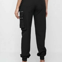 Woman Trousers Cargo Pants With Marble & Matte Chain - Black