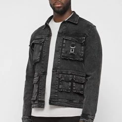 Man Jackets Cargo Pocket Denim Jacket - Stonewash Black