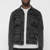 Man Jackets Cargo Pocket Denim Jacket - Stonewash Black