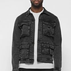 Man Jackets Cargo Pocket Denim Jacket - Stonewash Black
