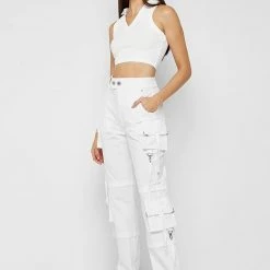 Woman Trousers CARGO PANTS & JOGGERS Cargo Trousers With Tassels - White