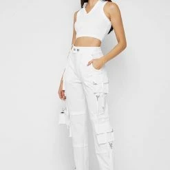 Woman Trousers CARGO PANTS & JOGGERS Cargo Trousers With Tassels - White