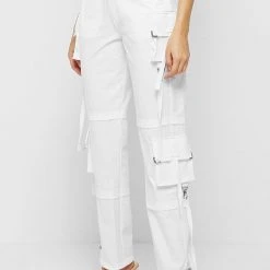 Woman Trousers CARGO PANTS & JOGGERS Cargo Trousers With Tassels - White