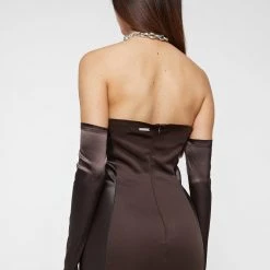 Woman Dresses Chain Halterneck Bodycon Dress - Brown