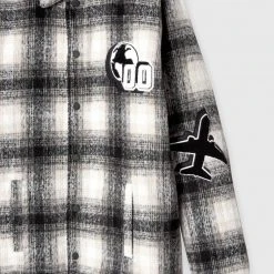 Man Shirts Check Shacket With Badge - Beige